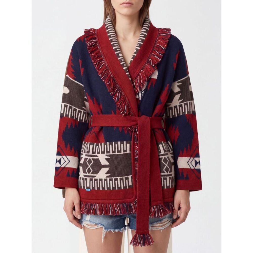 Alanui Women Alanui Robe Cardigan In Cashmere With Ethnic Pattern And Fringes